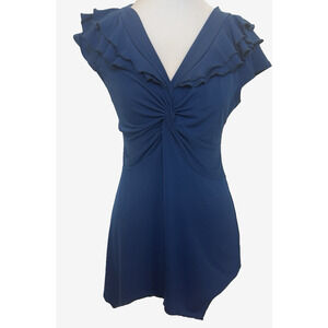 Vintage Y2K Womens Asymmetrical Babydoll Ruffle Top Size M Feminine Preppy Work